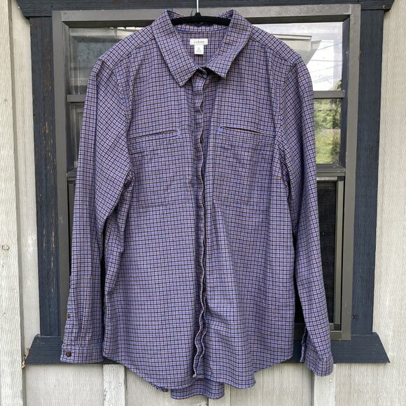 LL Bean Women's Plaid Flannel Shirt, Size XL, Blue Black Tan Cotton Pockets - Picture 1 of 11